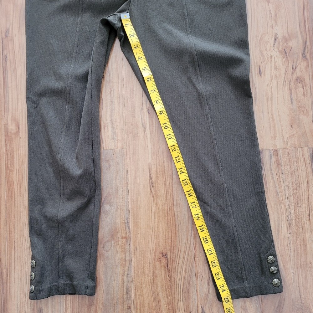 Talbots Pants Pull On Olive Geen Stretch Logo Snap Ankle Dark Academia Size LP - Picture 16 of 17